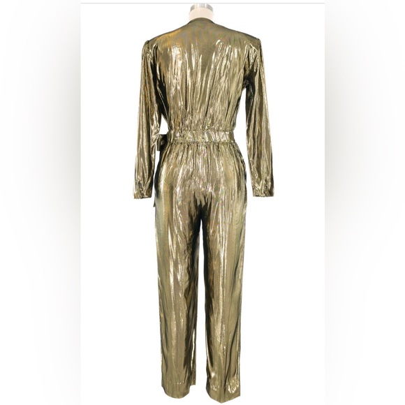 Gold Pleated Lame Jumpsuit - Picture 6 of 8